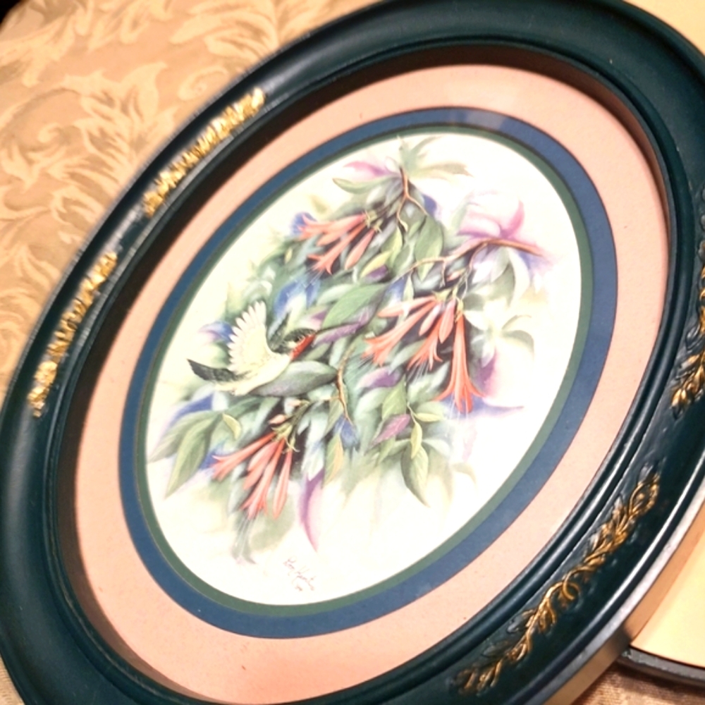 🌿🌷🌿 Beautiful Vtg 1994 Signed Watercolor Print Hummingbird Floral Picture Set - Picture 7 of 16